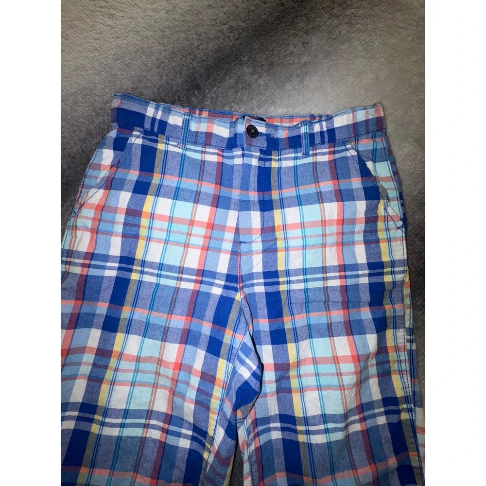 (CL) The‎ Childrens Place Boys Plaid Chino Shorts Blue Orange Size 14 Cotton